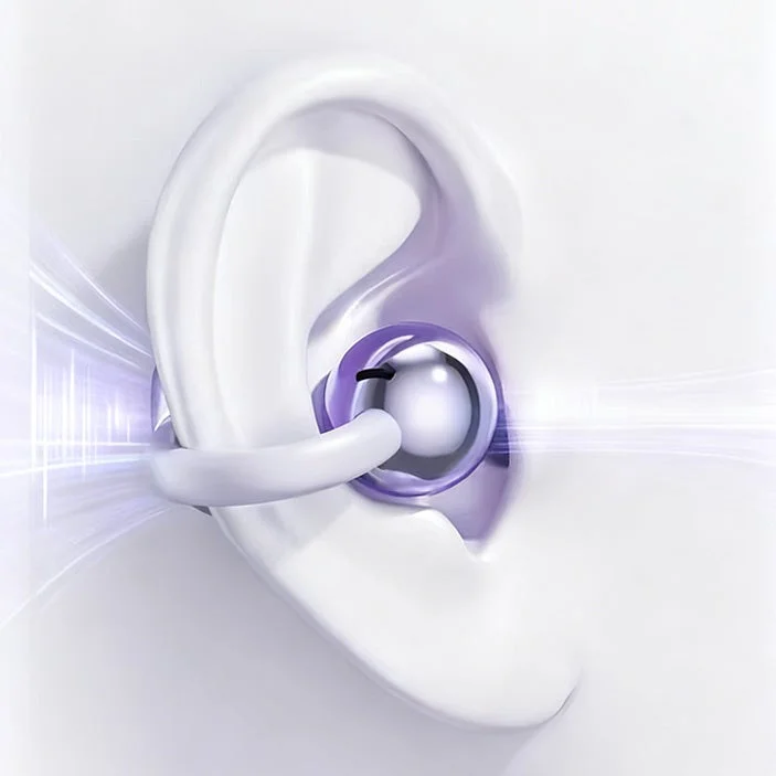 Ear with audio device and sound waves