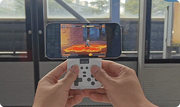 Playing a pixel art game on a smartphone with a controller