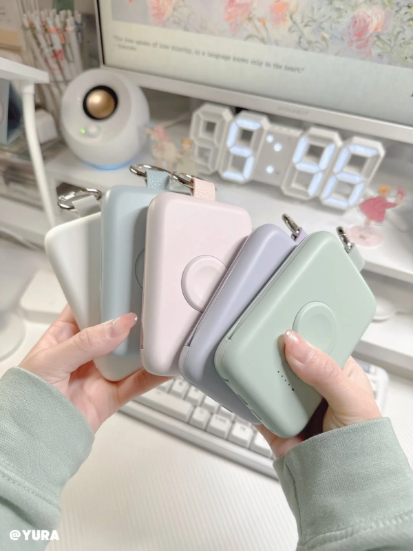 Multiple pastel-colored mobile batteries