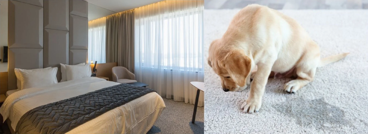 Dog in hotel room