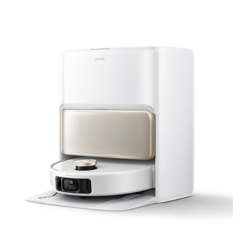 Robot vacuum docked to base station