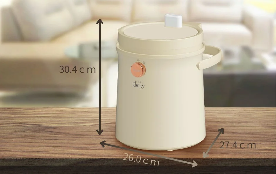 Clarity Clean Pot in a living room setting with dimensions