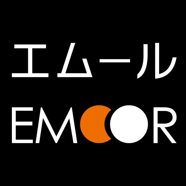 The EMOOR brand logo, featuring text in Japanese and English against a dark background.