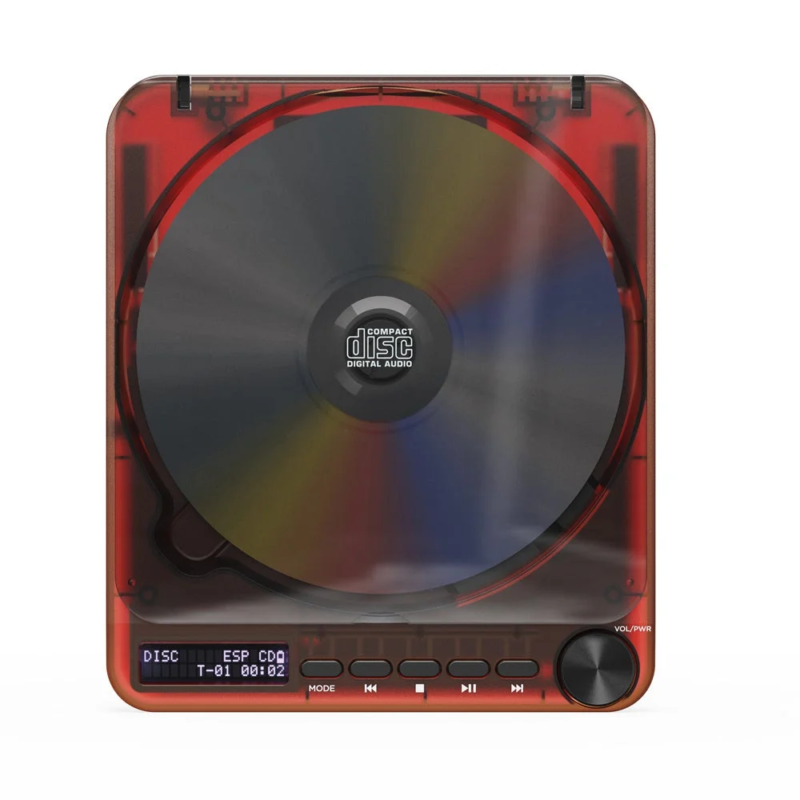 Transparent red portable CD player