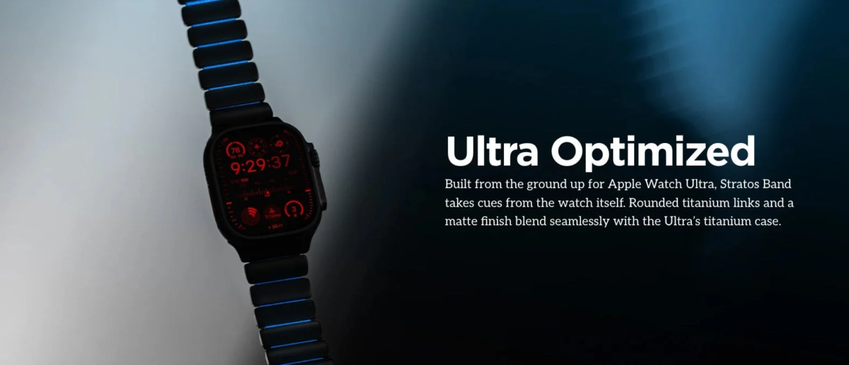 Apple Watch Ultra with Stratos Band, showing "Ultra Optimized"