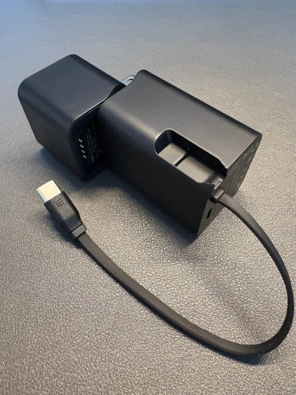 Black mobile battery with USB-C cable