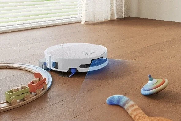 Robot vacuum cleaner operating in a living room
