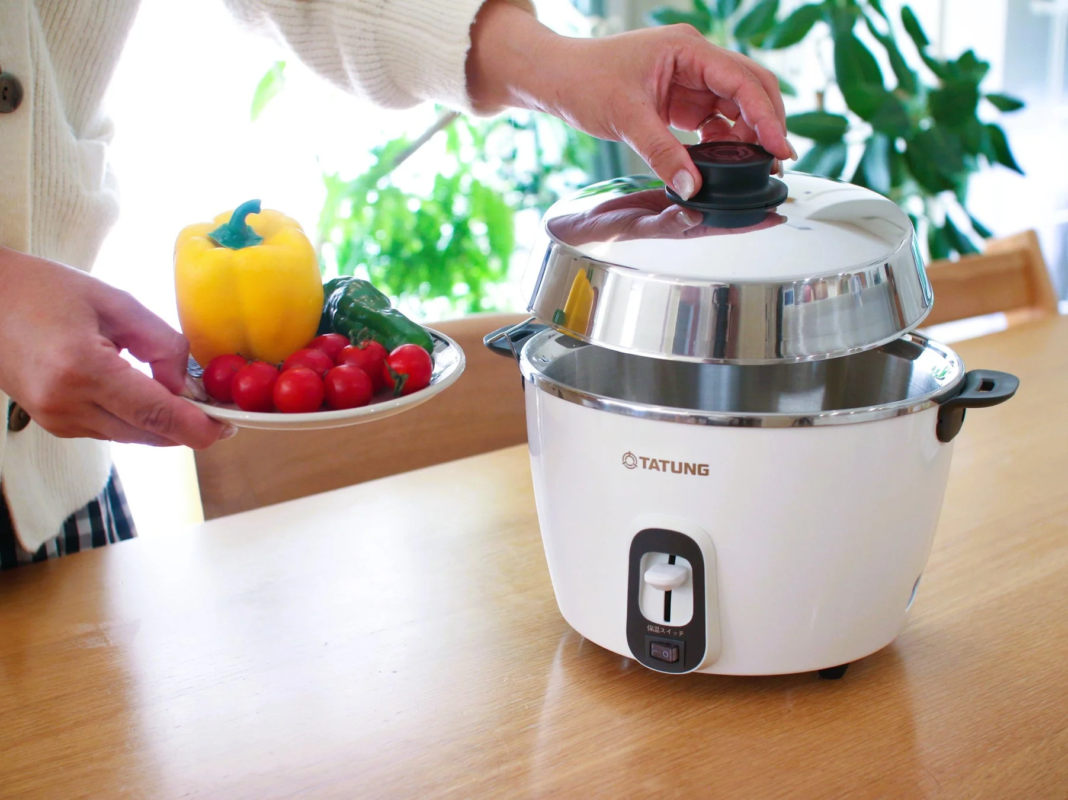 Classic White Tatung Electric Pot with fresh vegetables