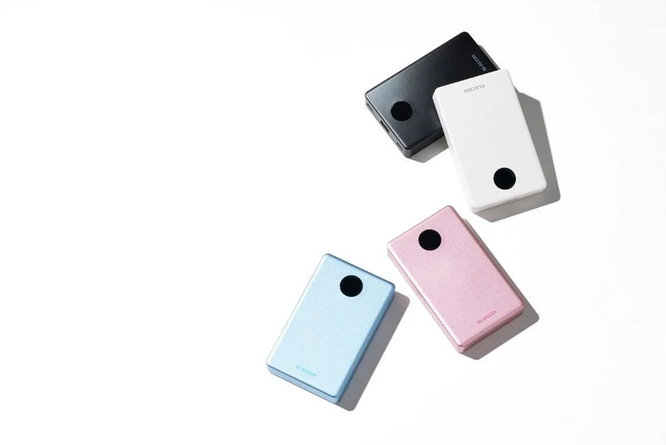 Four colored Elecom mobile batteries