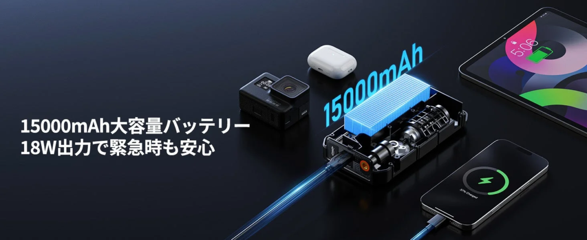 15000mAh High-Capacity Battery with 18W Output