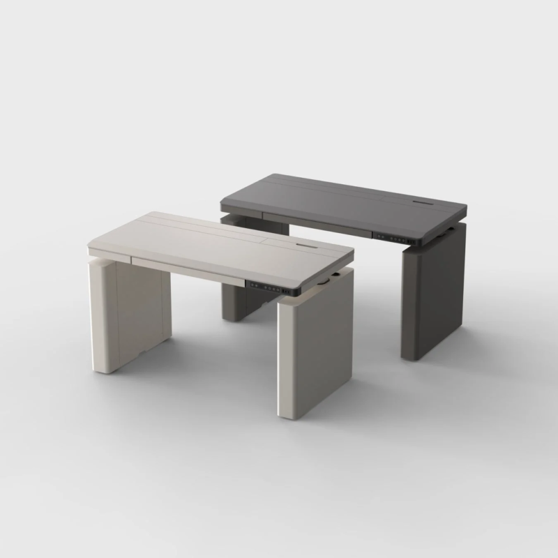 White and gray electric height-adjustable desks