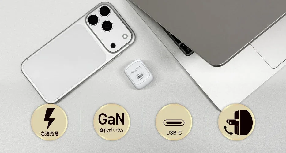 SUNEAST GaN Charger with smartphone and laptop