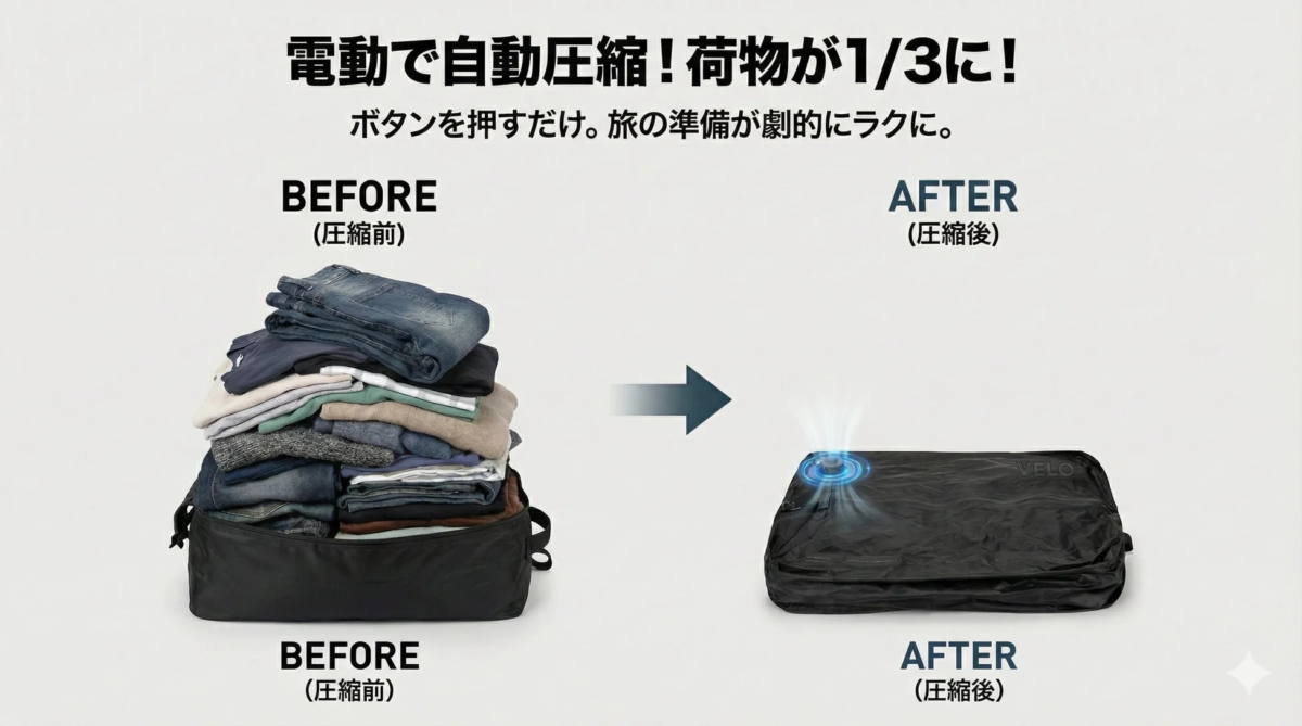 Before and after comparison of electric automatic compression bag
