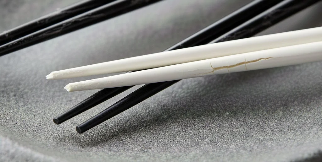 Cracked wooden chopsticks