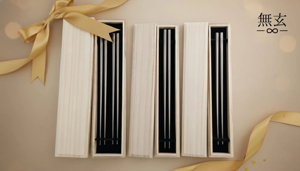 Gift-boxed chopsticks with a ribbon