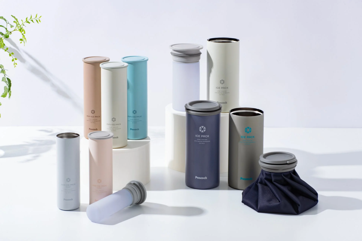 Various colorful ice packs and insulated bottles