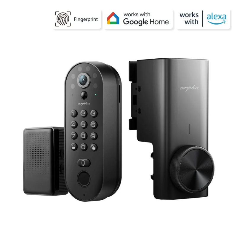 Aku integrates a camera, keypad, and fingerprint authentication into a single smart lock system.