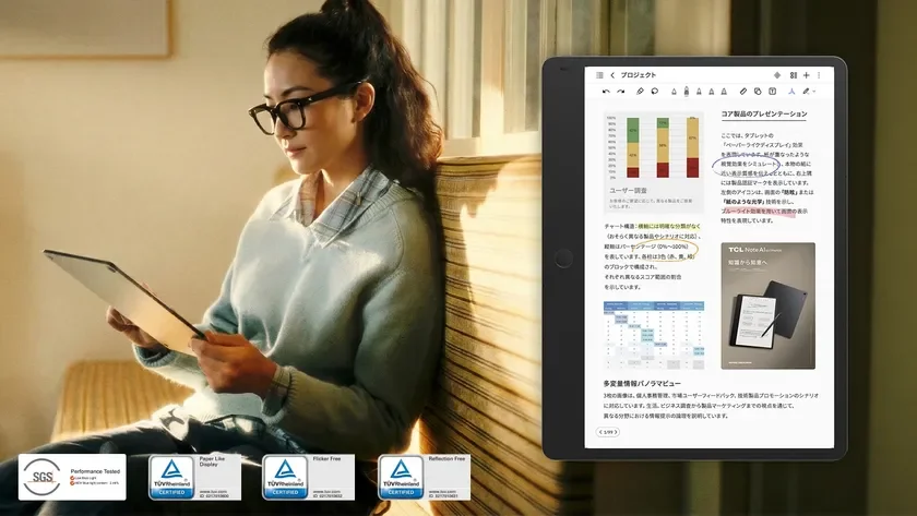 User interacting with the NXTPAPER Pure Display, highlighting eye-care certifications