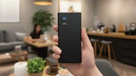 Hand holding mobile battery