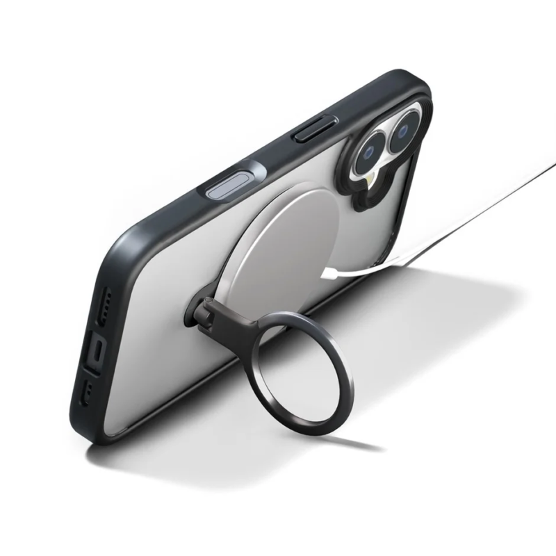 Smartphone with MagSafe-Compatible Ring Holder and charger in landscape mode