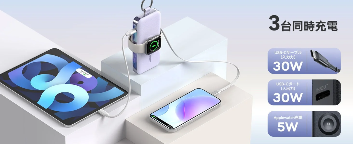 RORRY 12000mAh Retractable Cable Mobile Battery