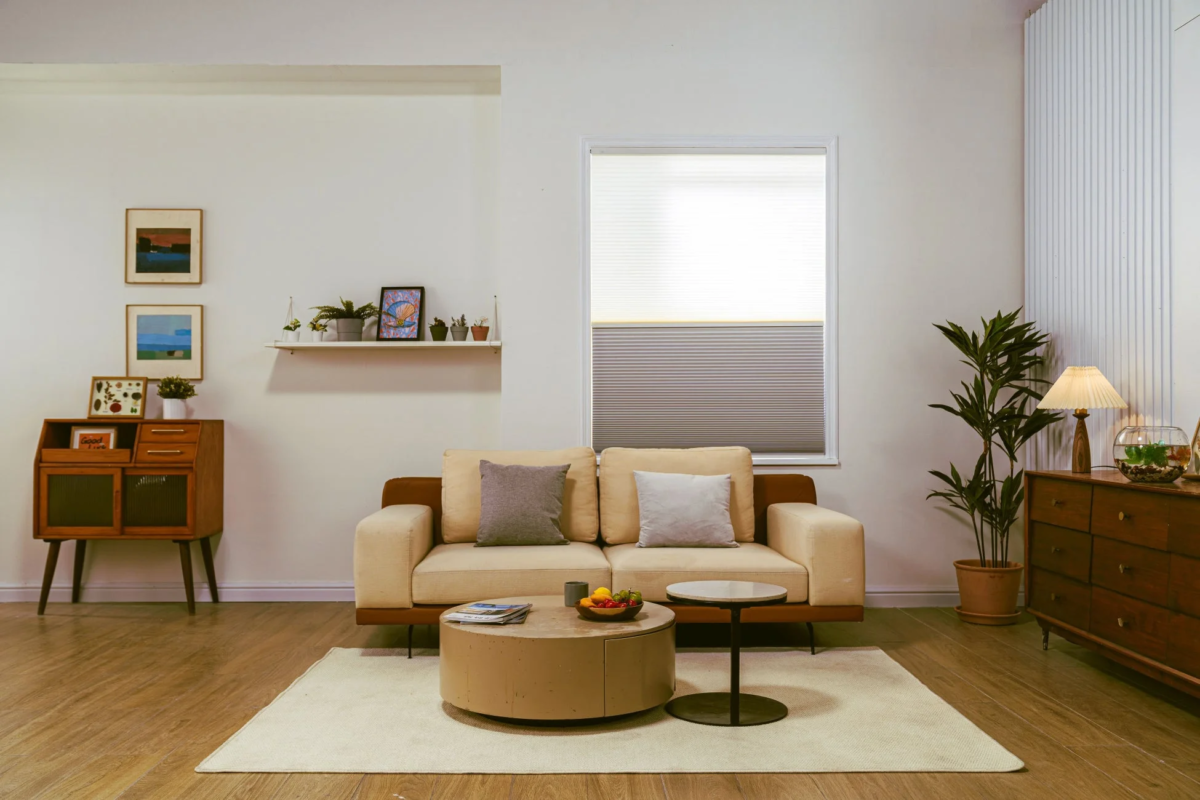 Living Room with Honeycomb Shades