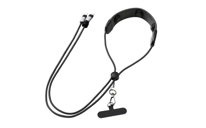 Product shot of the '3-in-1 Smartphone Shoulder Cable' showing the strap and card.