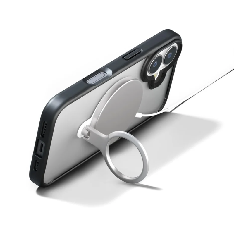 Smartphone with White MagSafe-Compatible Ring Holder and charger in landscape mode