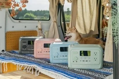 Dog relaxing in a van with BLUETTI portable power stations