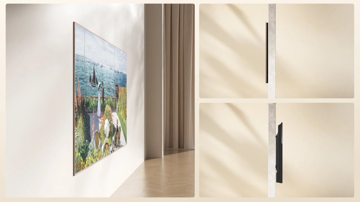 Ultra-slim TV displaying art