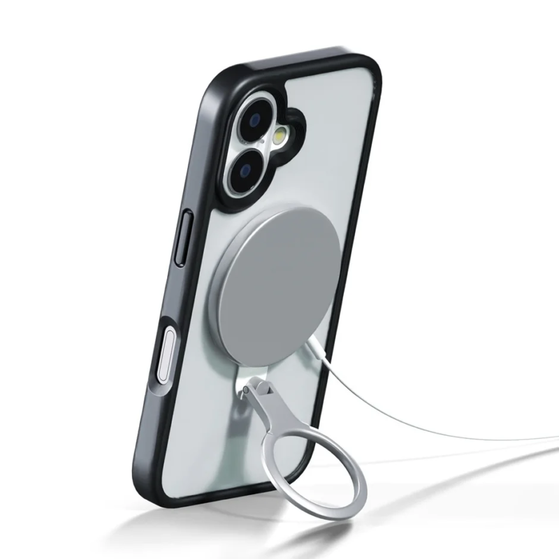 White MagSafe-Compatible Ring Holder on a smartphone with charger