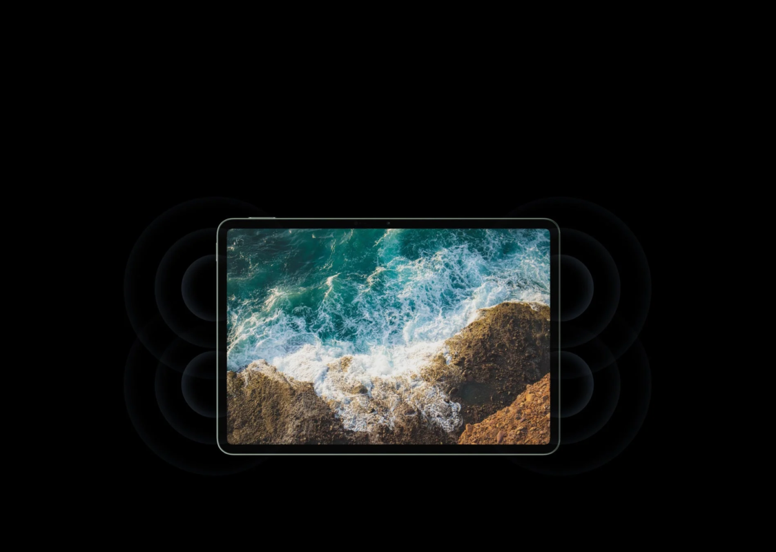 Tablet displaying sea, sound waves