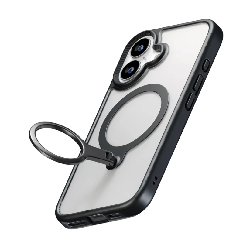 Black MagSafe-Compatible Ring Holder on a clear case