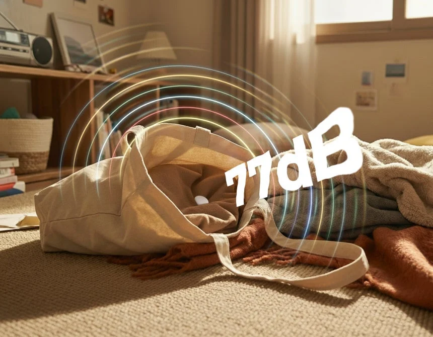 Bag emitting sound waves, indicating Tag.O's alarm function