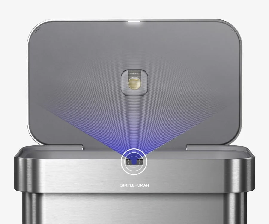 Close-up of sensor can lid open with blue light