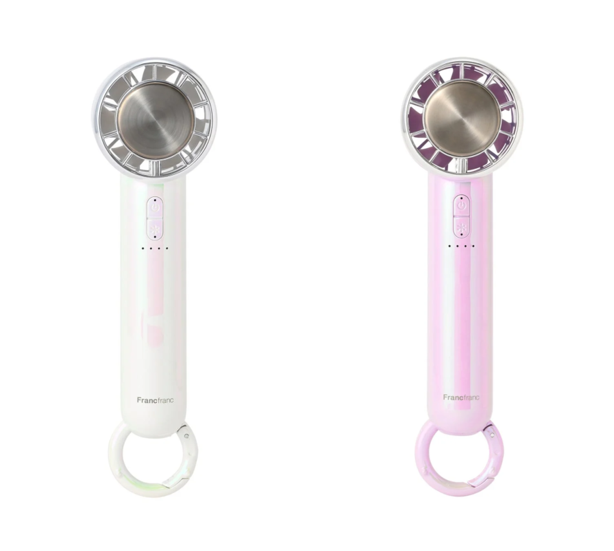 White and pink handy fans with carabiners