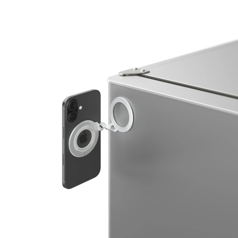 Smartphone attached to a refrigerator