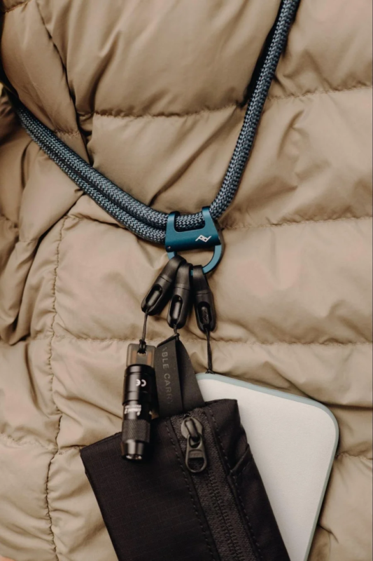Carabiner and EDC items attached to a jacket