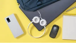 Desk setup with gadgets