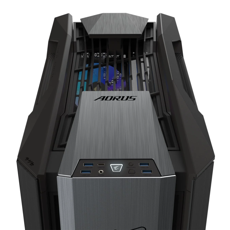 AORUS C601 GLASS top view with I/O ports