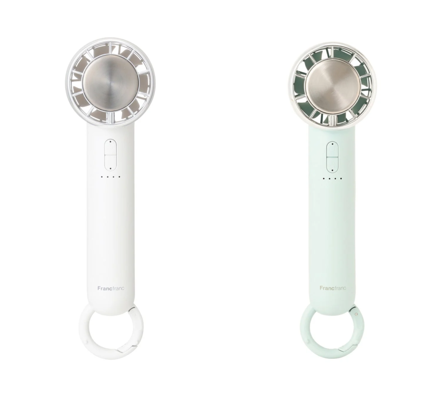 White and mint green Francfranc handy fans with carabiners