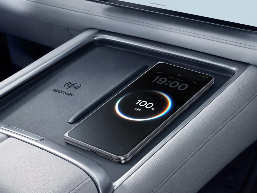 Smartphone wirelessly charging in a car