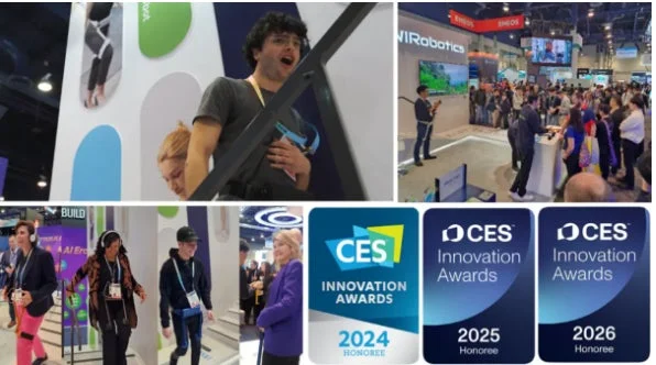Collage of CES Innovation Awards badges from 2024 to 2026