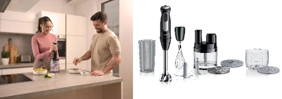 Couple using a Braun MultiQuick 5 Pro hand blender in a modern kitchen
