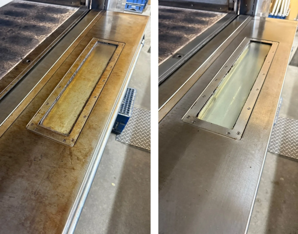 Before and after cleaning metal surface