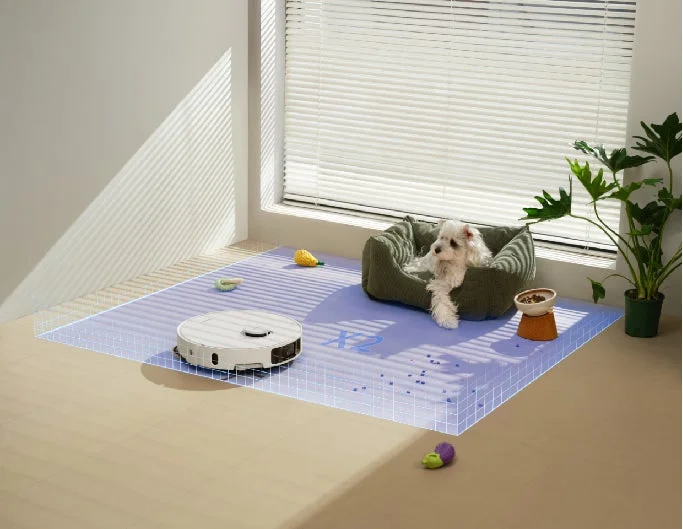 Robot with Pet in Living Room