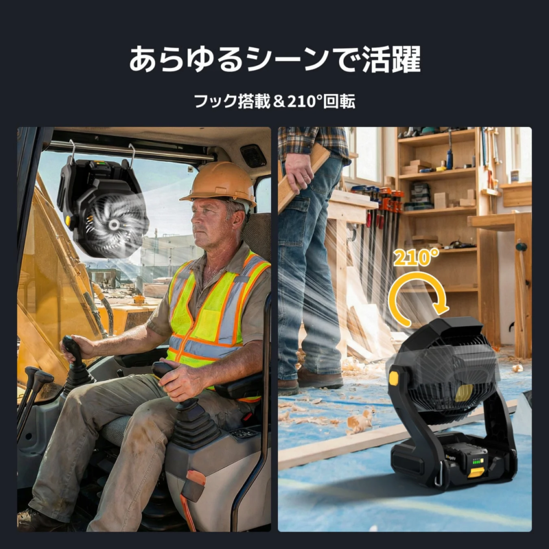 BougeRV F02 fan being used in various scenarios with its flexible installation