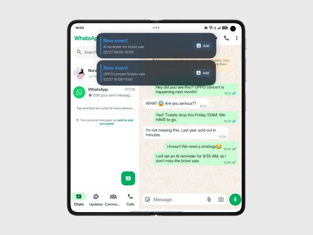 WhatsApp chat screen demonstrating AI reminder feature