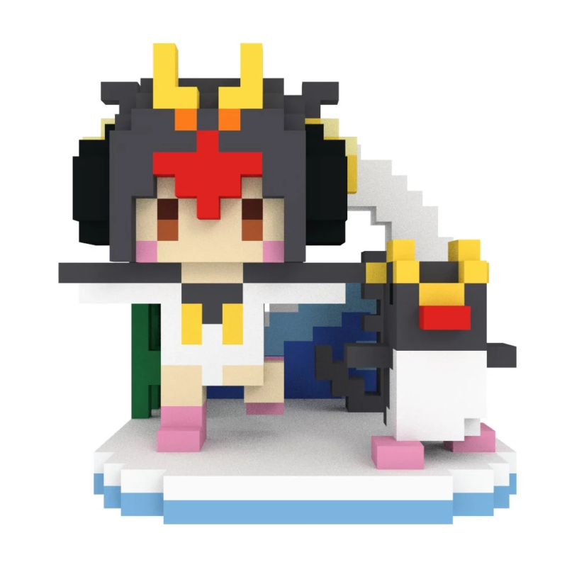 Character with headphones and penguin figure