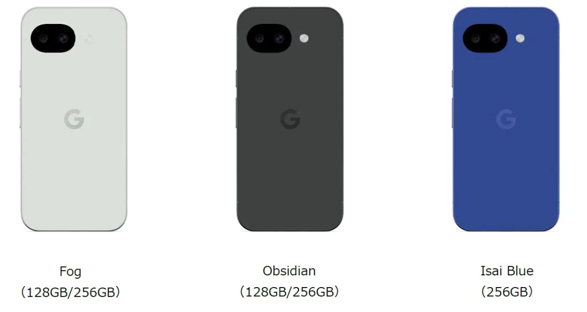 Google Pixel 10a Fog, Obsidian, and Isai Blue
